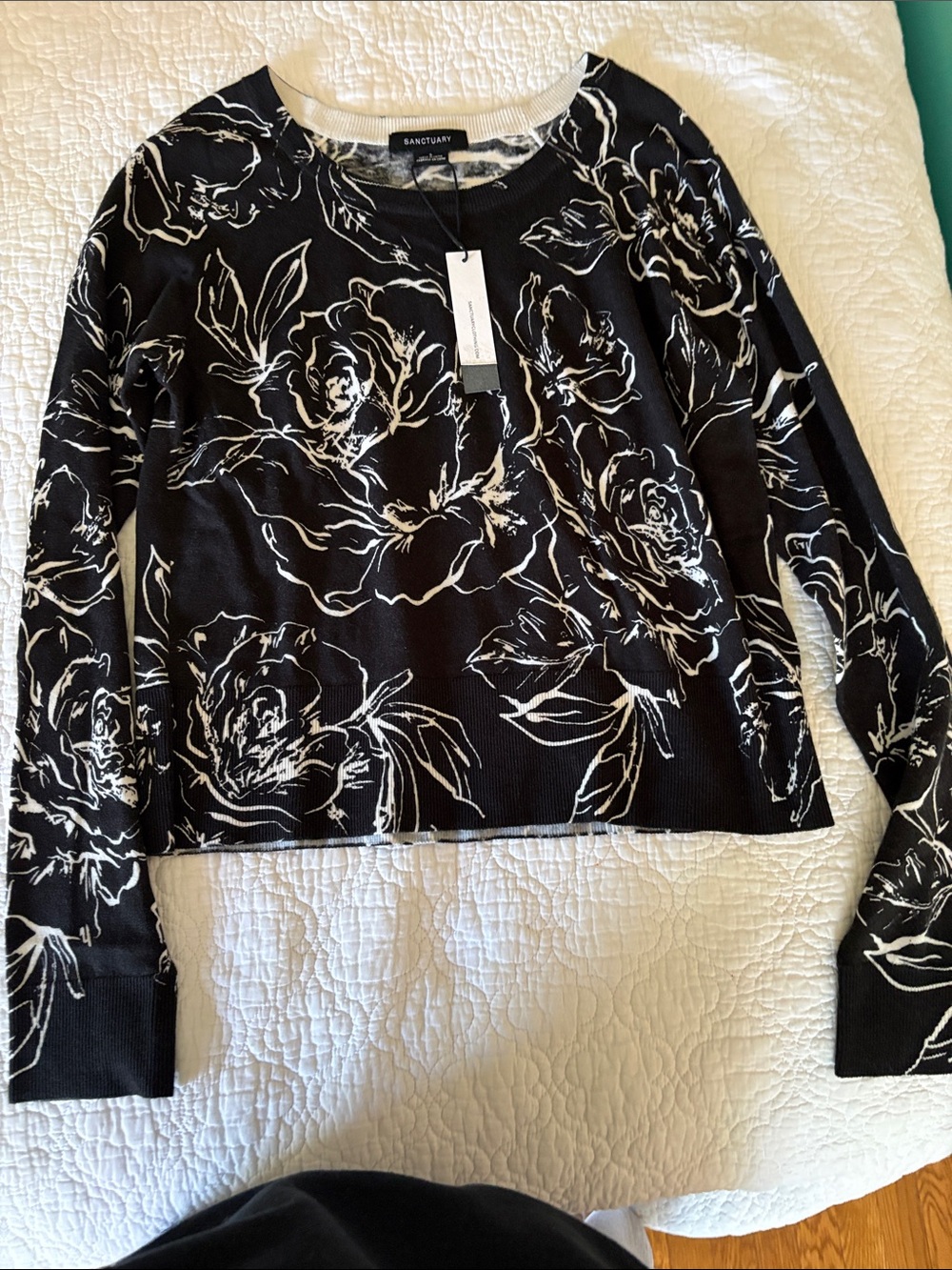 Sanctuary Black and White Floral Crewneck Sweater